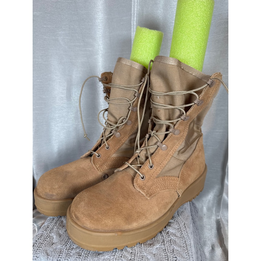 Mens Tan Suede Leather Military Combat Boots Vibram Sole Lace Up Size 10‎ 1/2